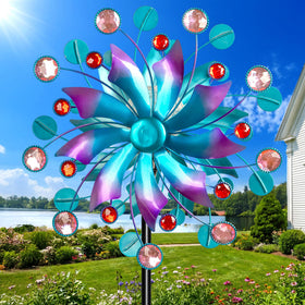 MXwcy outdoor art enhances any garden with a vibrant, kinetic focal point.