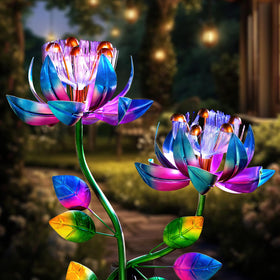 MXwcy solar wind spinner with blue twin flowers spinning in the garden for color and motion