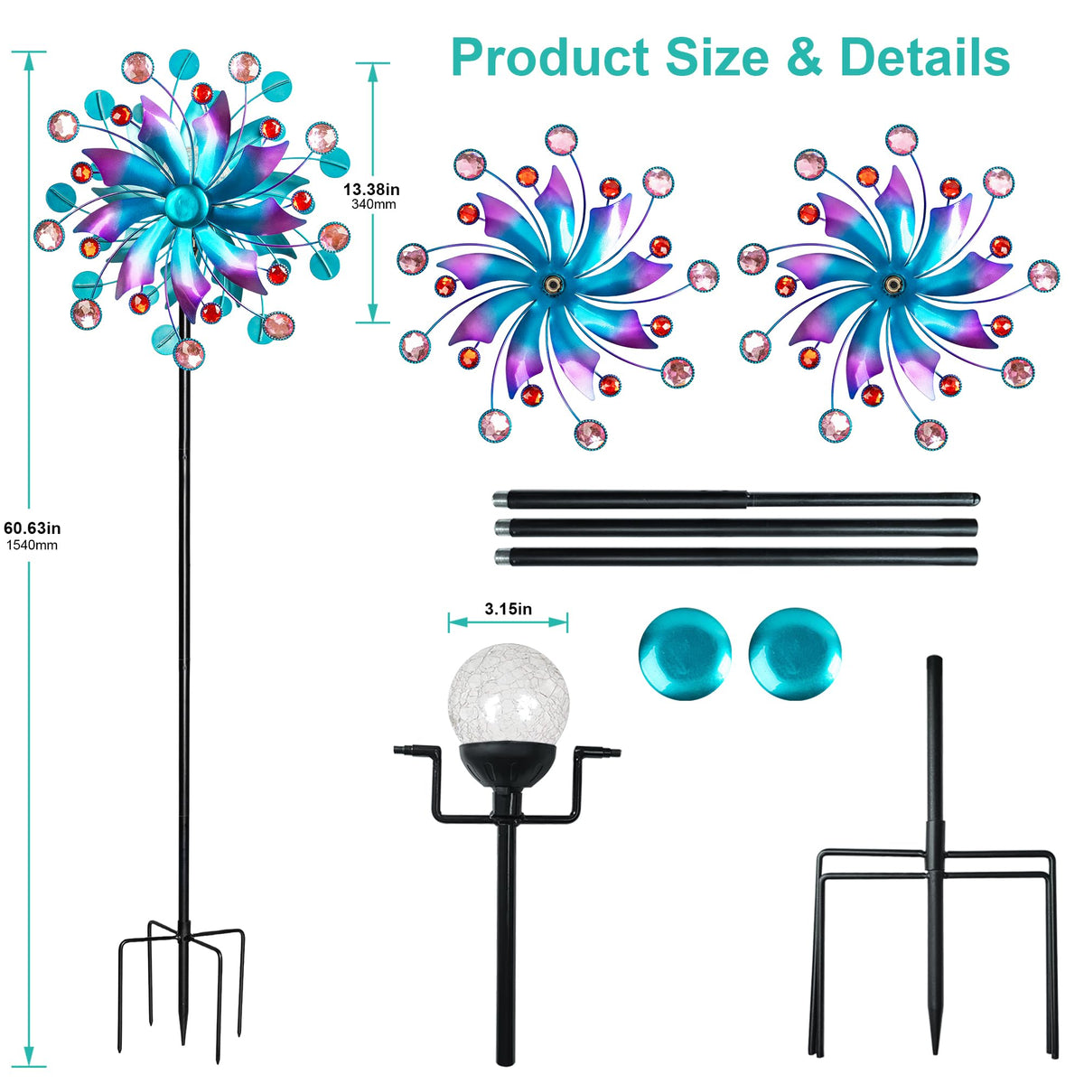 MXwcy wind spinner four spikes stake keeps the display stable in wind.