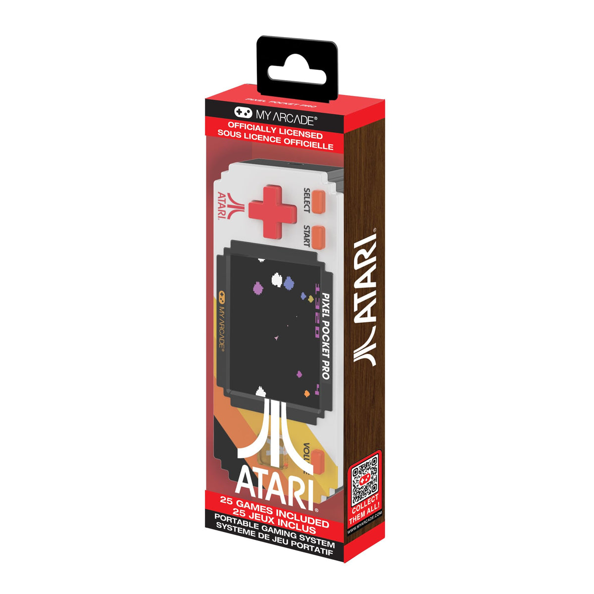 My Arcade Atari Pixel Pocket Pro front view for portable retro gaming on the go.