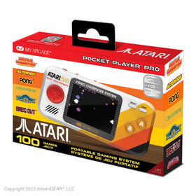 My Arcade Atari Pocket Player Pro front view showcases a compact handheld design for on-the-go play