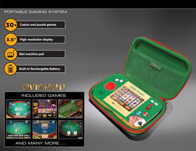 My Arcade Casino Pocket travel kit including case and screen protector for portability.