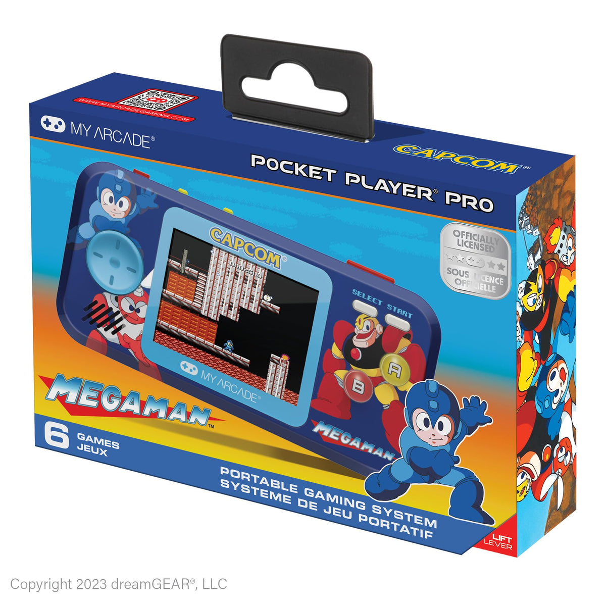 My Arcade Megaman Pocket Player Pro front view for on-the-go retro play.