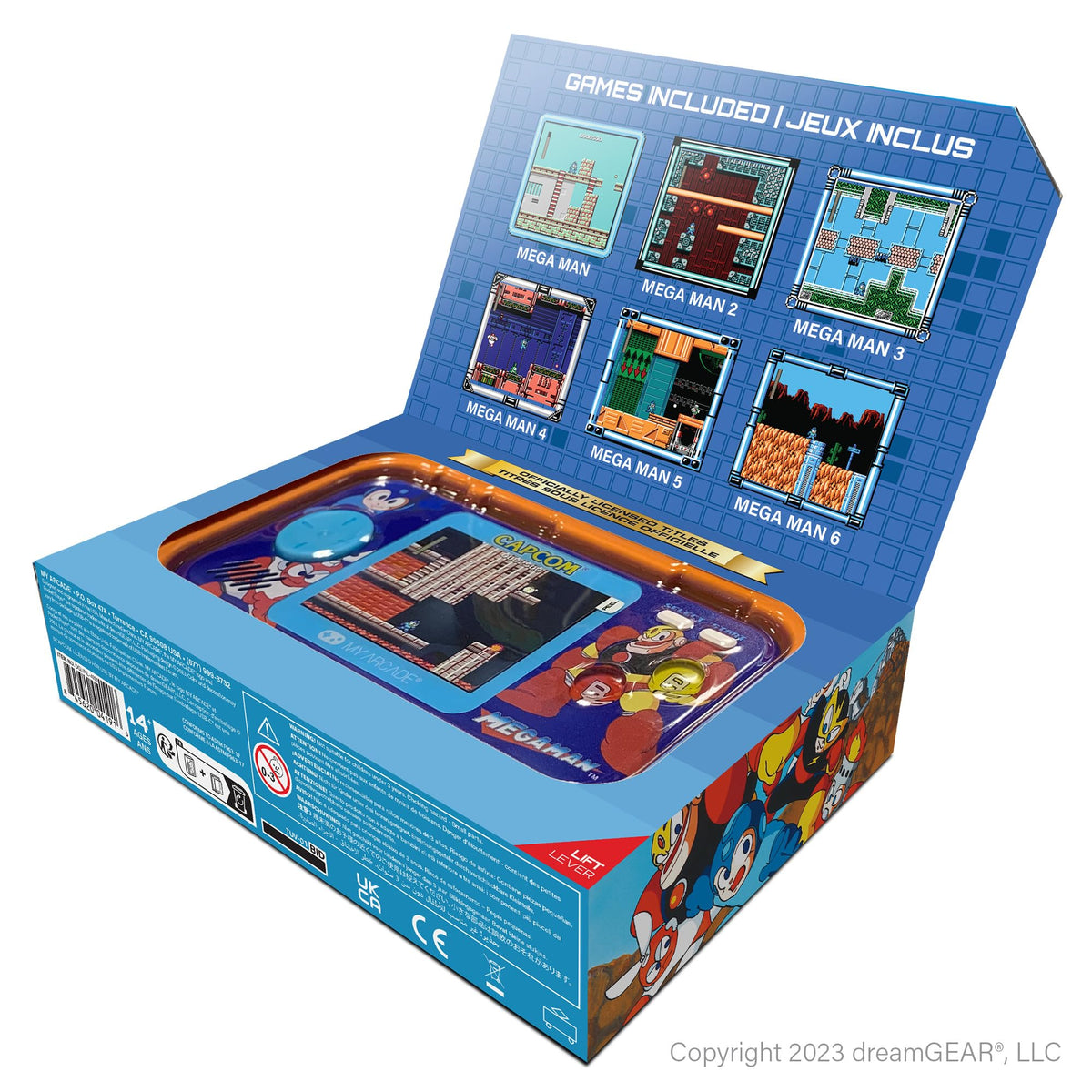 My Arcade Megaman Pocket Player Pro six-game collection in palm-sized device.
