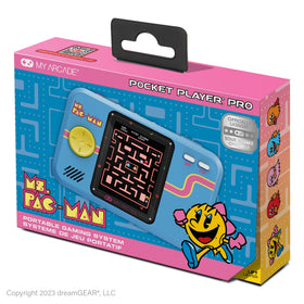 My Arcade Ms. Pac-Man Pocket Player Pro high-res two-point-seven-five-inch display for classic gameplay.