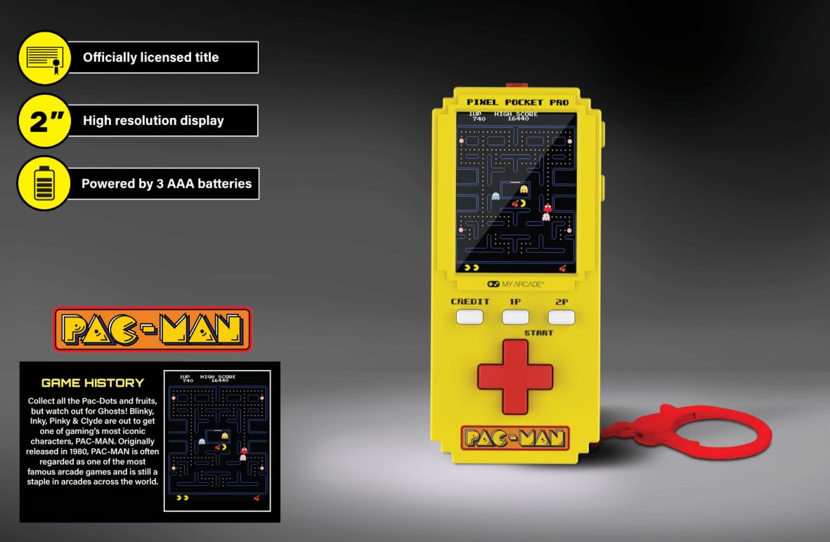 My Arcade Pac-Man Pixel Pocket Pro on a keychain for portable retro gaming