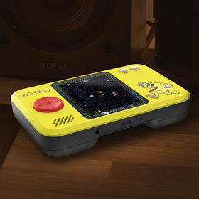 My Arcade Pac-Man Pocket Pro portable play powered by batteries or USB-C for travel.