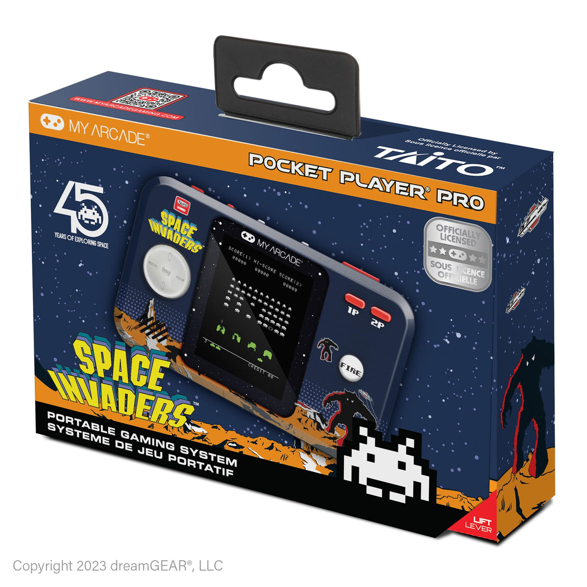 My Arcade Space Invaders Pocket Player Pro 2.75-inch display for bright, portable retro gaming.