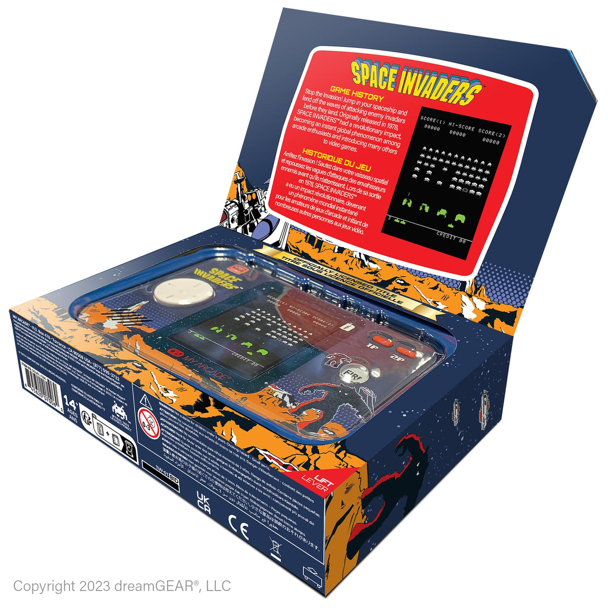 My Arcade Space Invaders Pocket Player Pro 3.5mm headphone jack for private play.
