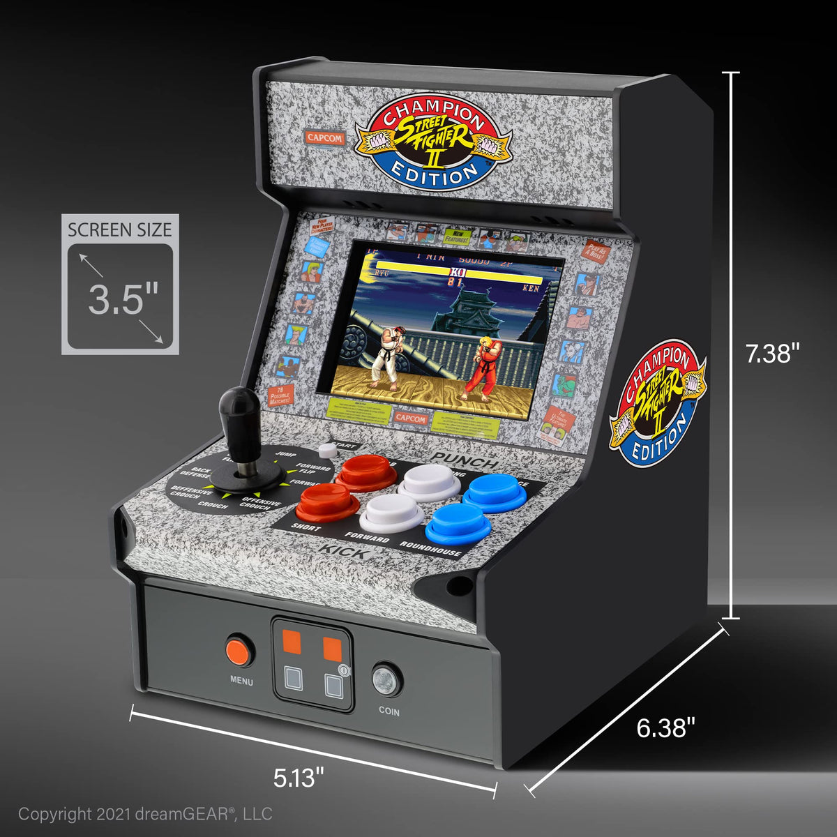 My Arcade Street Fighter II CE controls close-up with tactile joystick and switches