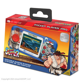 My Arcade Street Fighter II Pocket Player Pro front view, compact handheld for retro gaming.