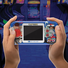 My Arcade Street Fighter II Pocket Player Pro in hand for quick sessions.