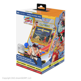 My Arcade Street Fighter II Nano Player Pro display shows a compact handheld for on-the-go battles