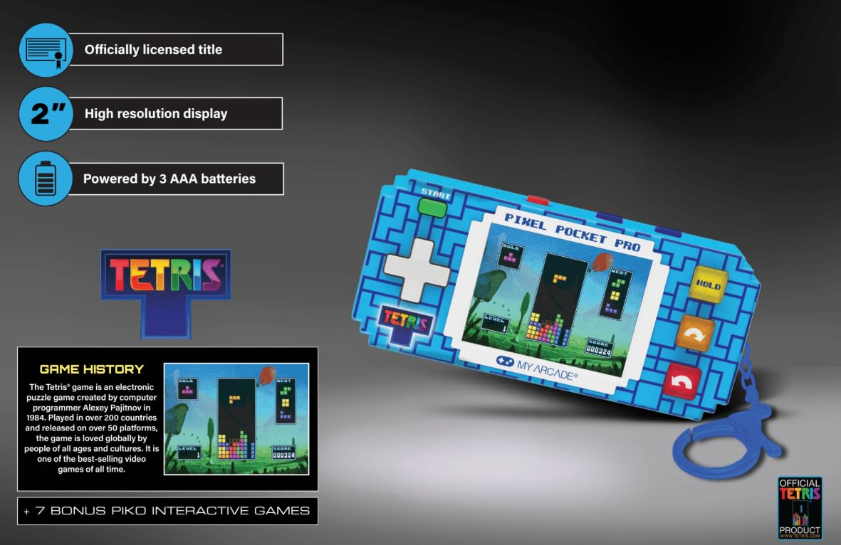 My Arcade Tetris Pixel Pocket Pro keychain portability in use