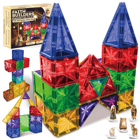 My Lil Ones Faith Builders magnetic tiles form a church scene for imaginative faith-based play
