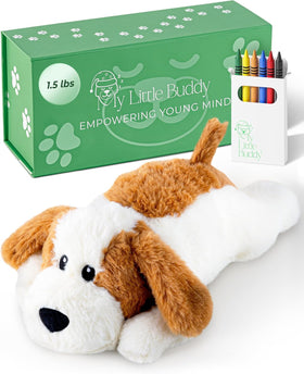 MY LITTLE BUDDY heatable weighted plush puppy in gift box for calming comfort.