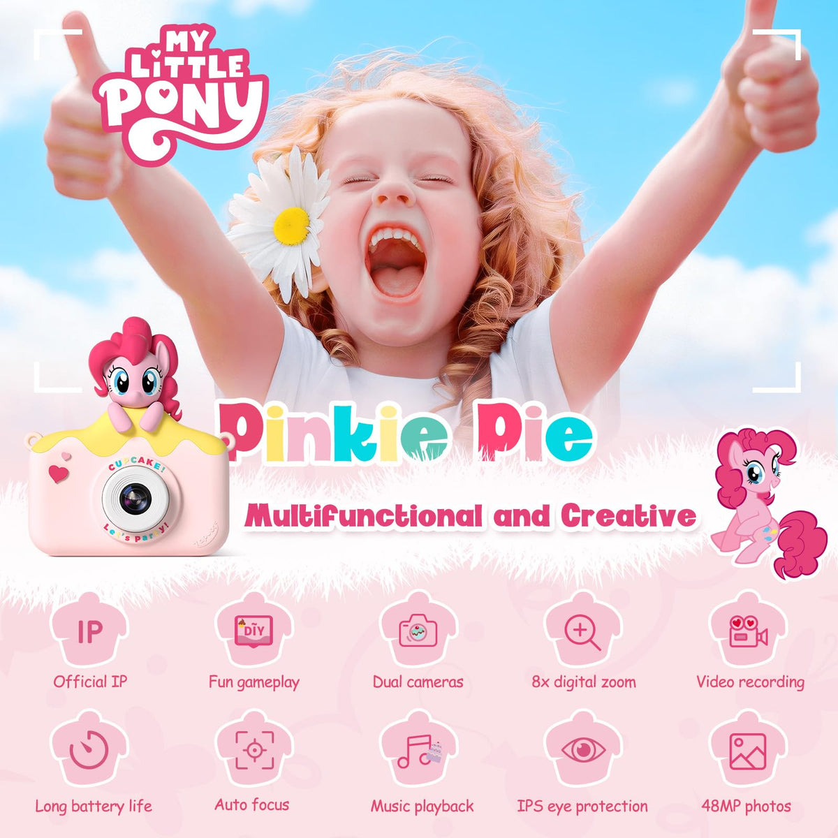 My Little Pony Kids Camera 48MP dual lenses capture sharp photos with kid-friendly simplicity.