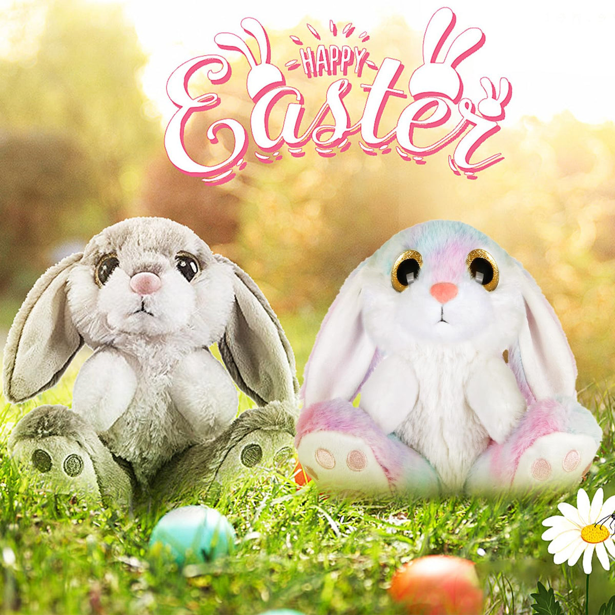 My OLi rainbow Easter bunny plush close-up with soft texture