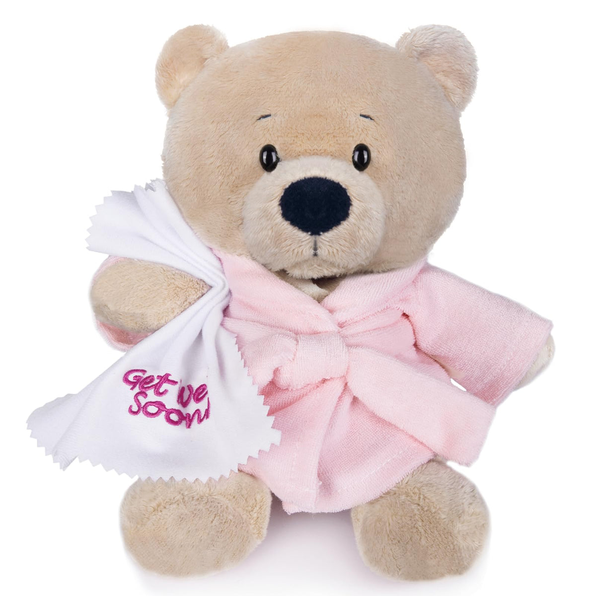 My OLi Get Well Soon Teddy Bear in pink bathrobe offers comforting companionship.