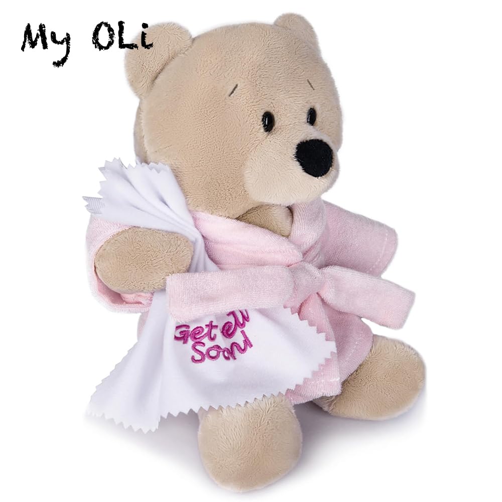 My OLi teddy bear with soft fabric invites gentle hugs and cuddles.
