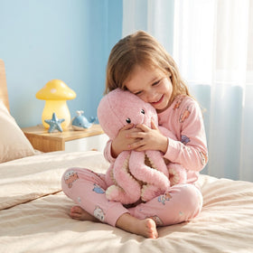 My Super Star pink octopus plush side view highlights its plush texture.