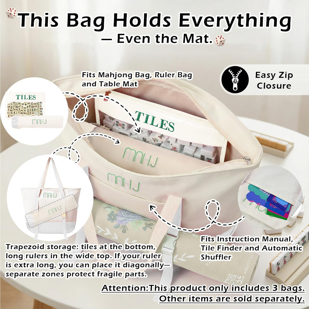 Mykng Nzw mahjong tote with mat holder, easy transport to tournaments