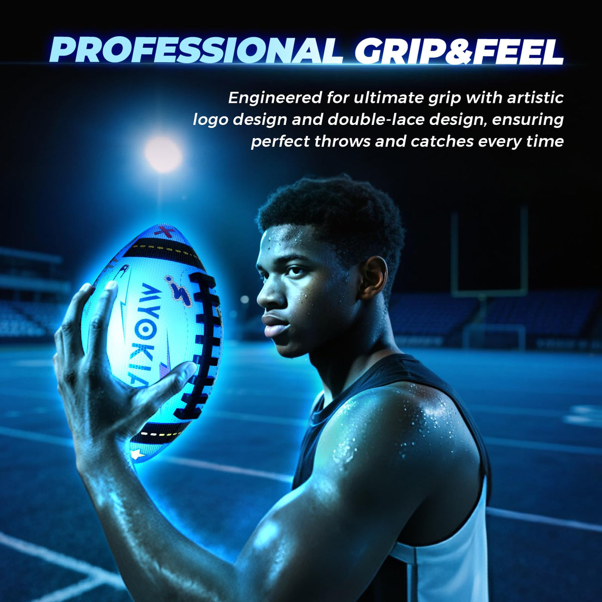 MYOKIA football with color transitions during fast kicks and passes.