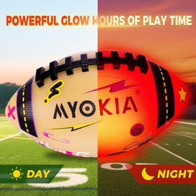 MYOKIA night-play glow trail as the ball is kicked across a field.