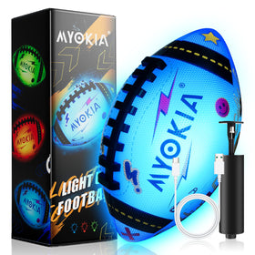 MYOKIA light-up football glowing with RGB LEDs for nighttime visibility.
