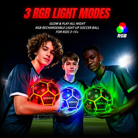MYOKIA light-up ball RGB-glow enhances night games with vivid color transitions.
