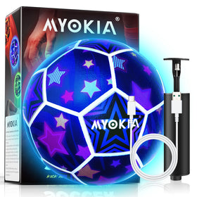 MYOKIA light-up soccer ball Size 5 glows for indoor and outdoor play.