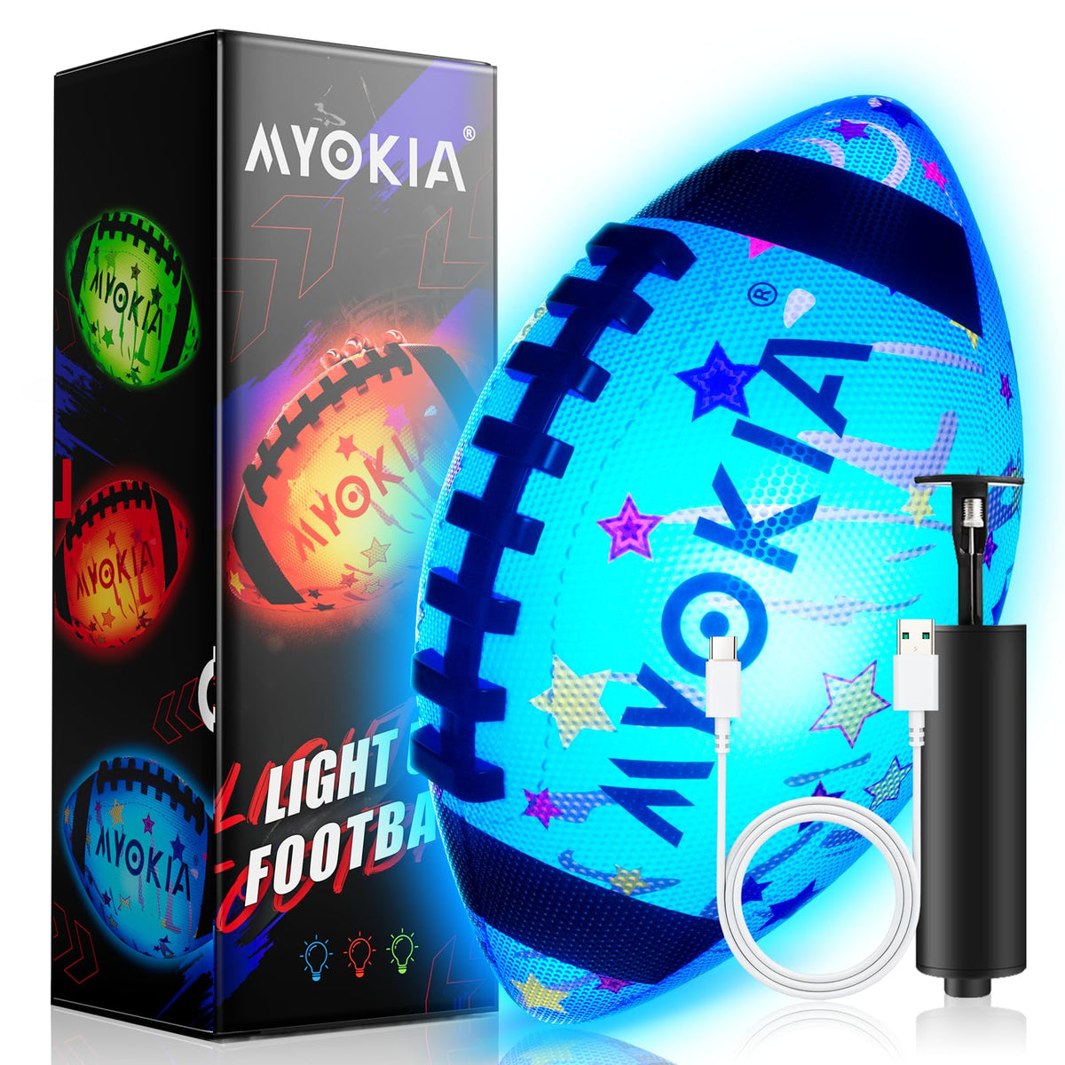 MYOKIA RGB glow football front-lit for clear night visibility during outdoor games