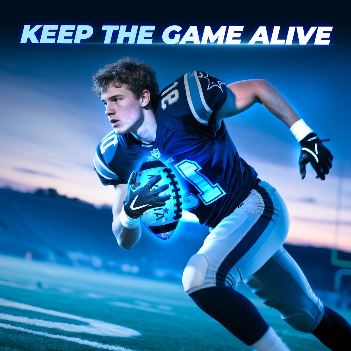 MYOKIA RGB glow football side-lit showing vibrant color transitions during play
