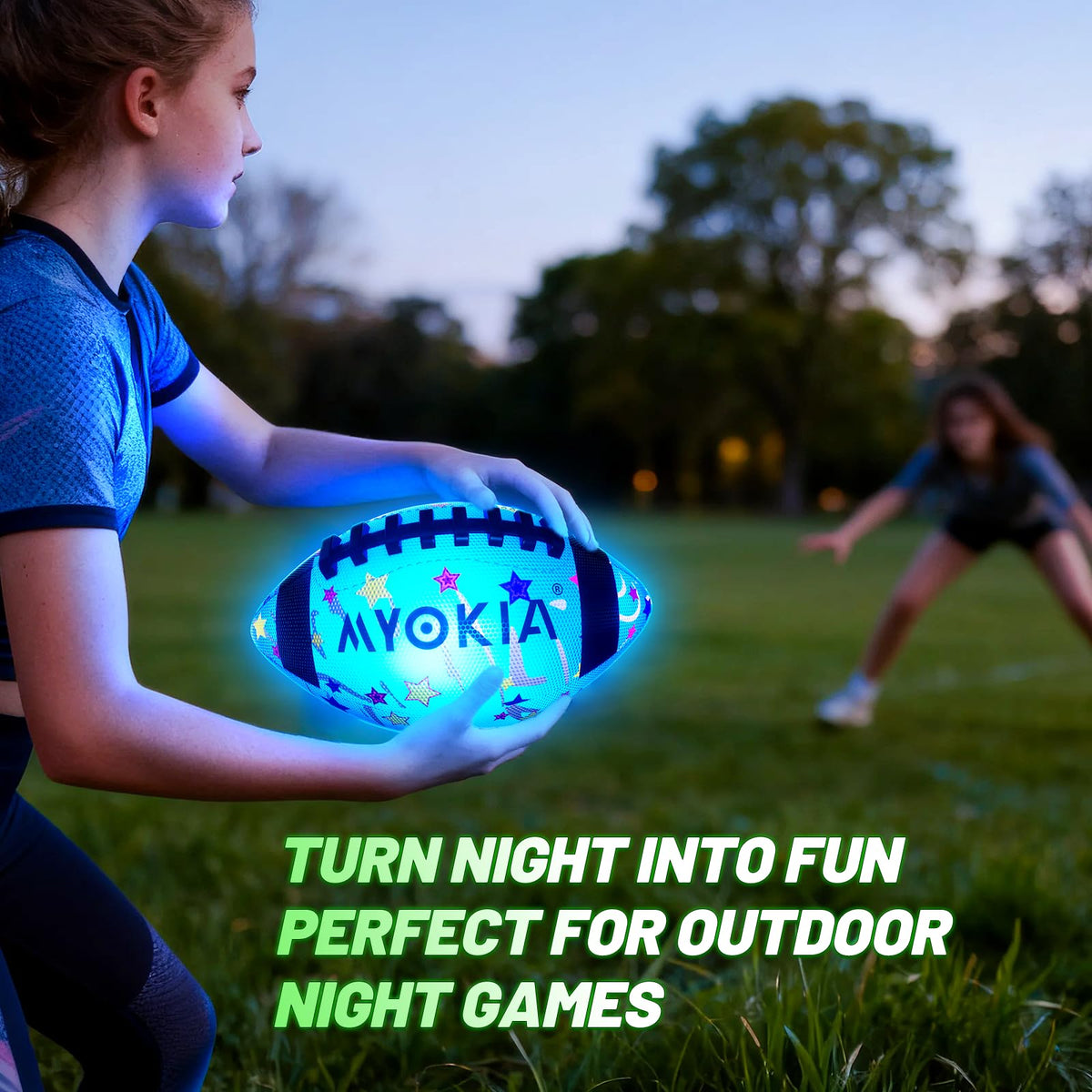 MYOKIA RGB glow football teens playing under stars