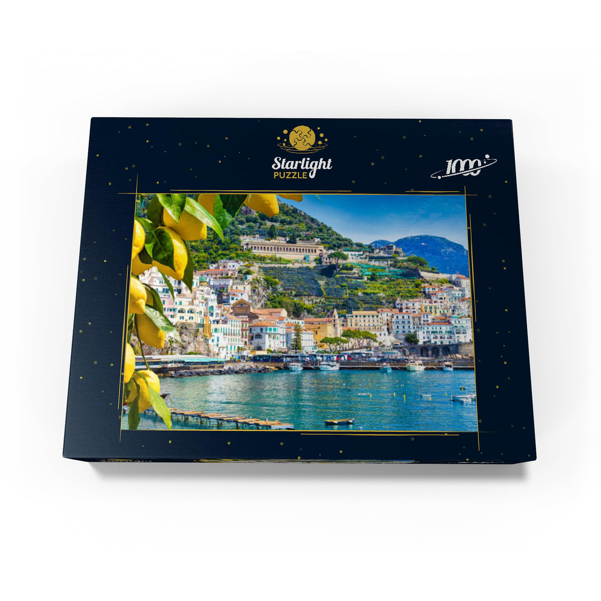 MyPuzzle Amalfi coastline azure sea on durable blue board.