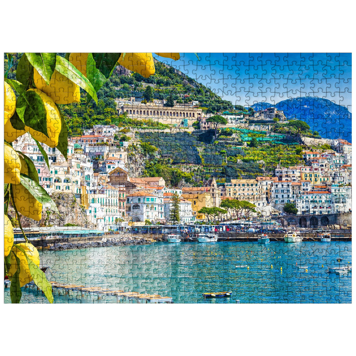 MyPuzzle Amalfi panoramic view puzzle shows vibrant coastline colors for mindful, relaxing activity.