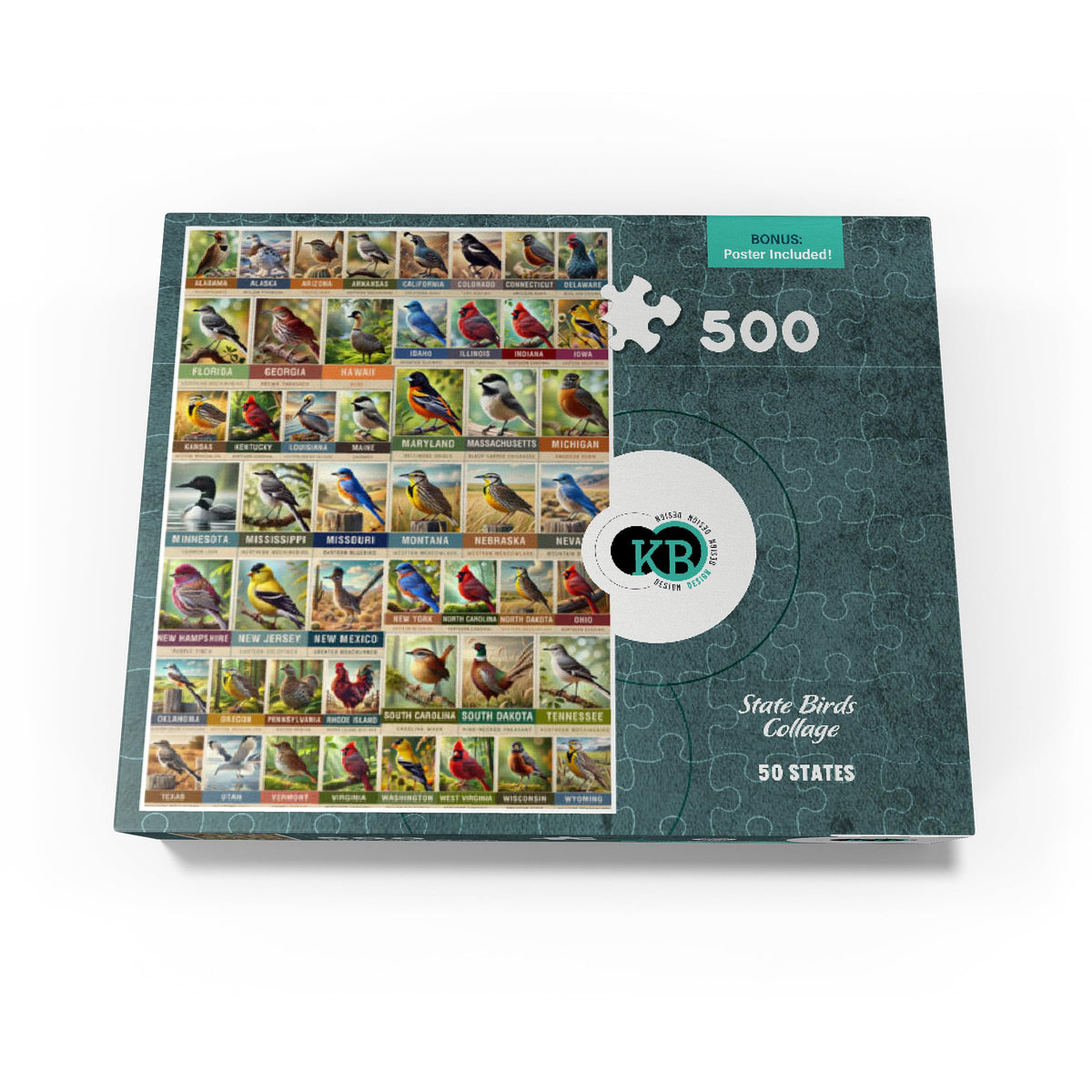 MyPuzzle State Birds collage durable blue puzzle cardboard for long-lasting play.
