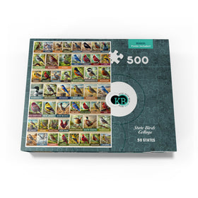 MyPuzzle State Birds collage durable blue puzzle cardboard for long-lasting play.