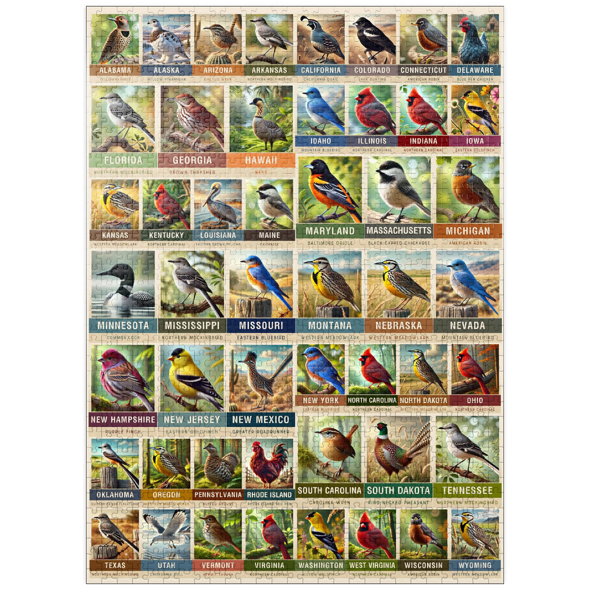 MyPuzzle State Birds Collage box, durable packaging for adult puzzling sessions.