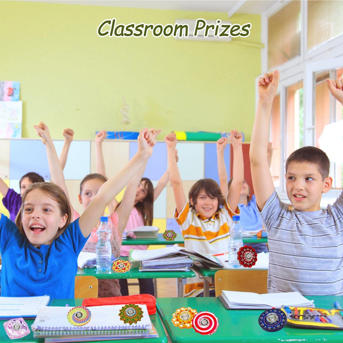 MYREQIA classroom-prize display features colorful spinners ideal as rewards