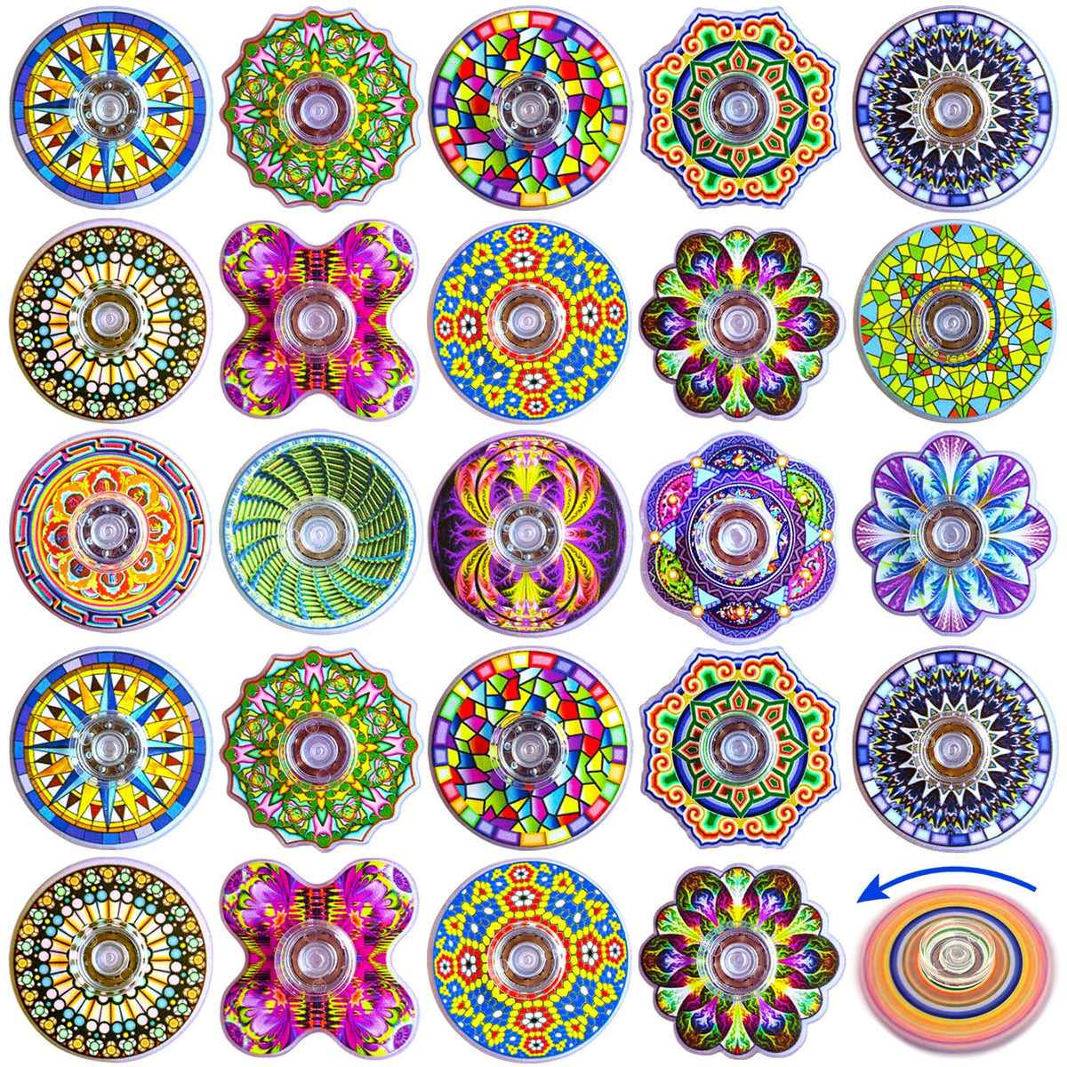 MYREQIA mini fidget spinner with colorful patterns for sensory play and stress relief.