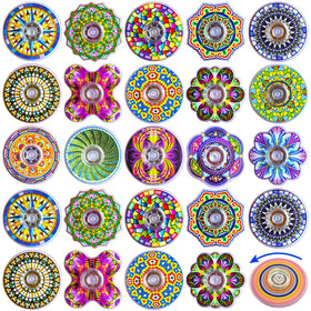 MYREQIA mini fidget spinner with colorful patterns for sensory play and stress relief.