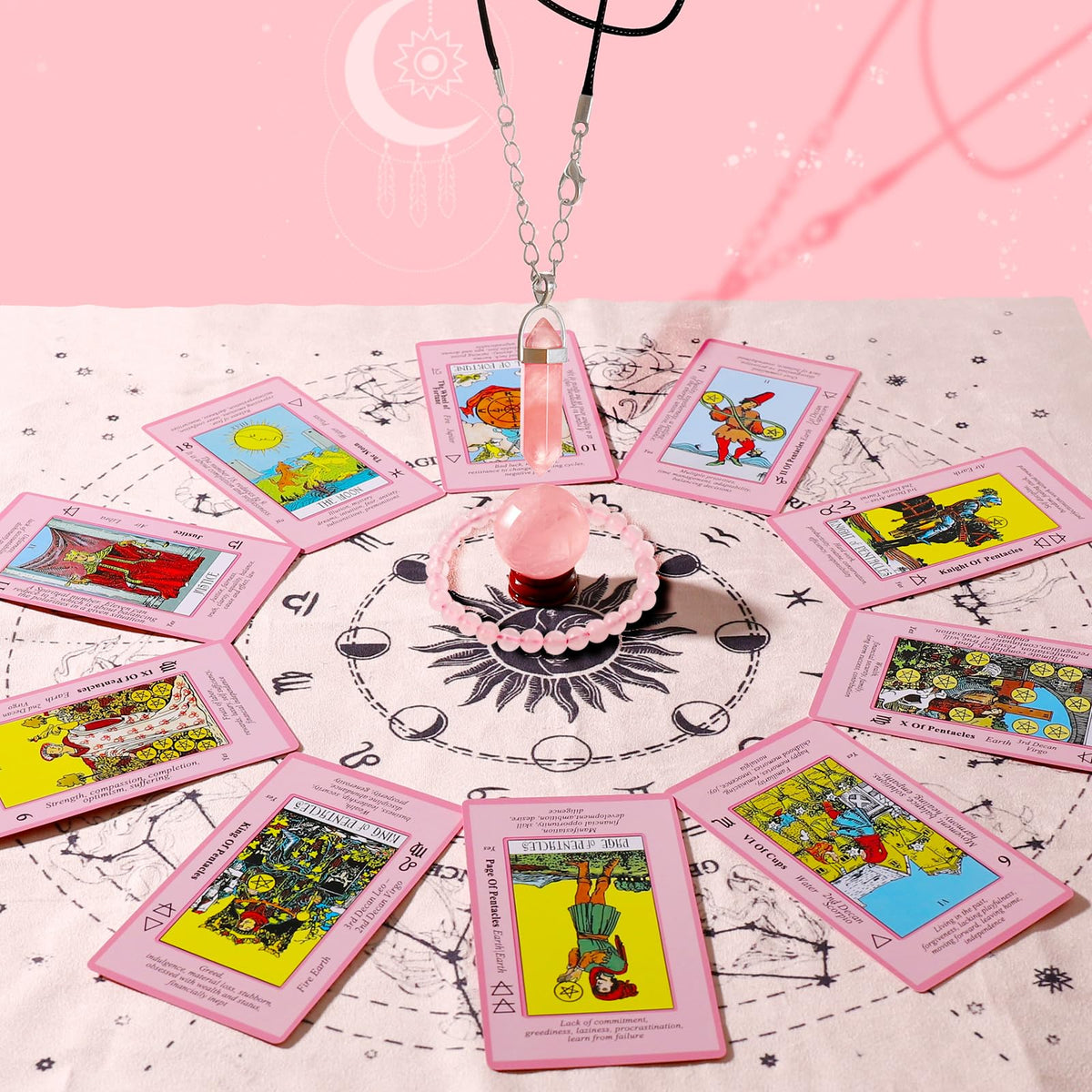 Myripoly pink chakra stones and pendulum for energy focus
