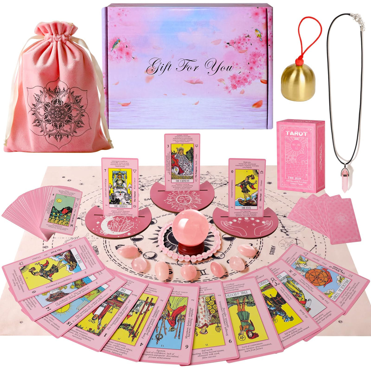 Myripoly pink tarot deck for beginners with embedded meanings for daily guidance