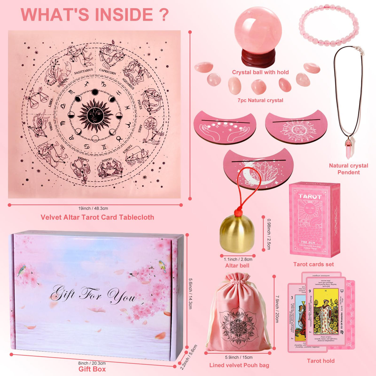 Myripoly silky pink pouch with crystal necklace for ritual setups
