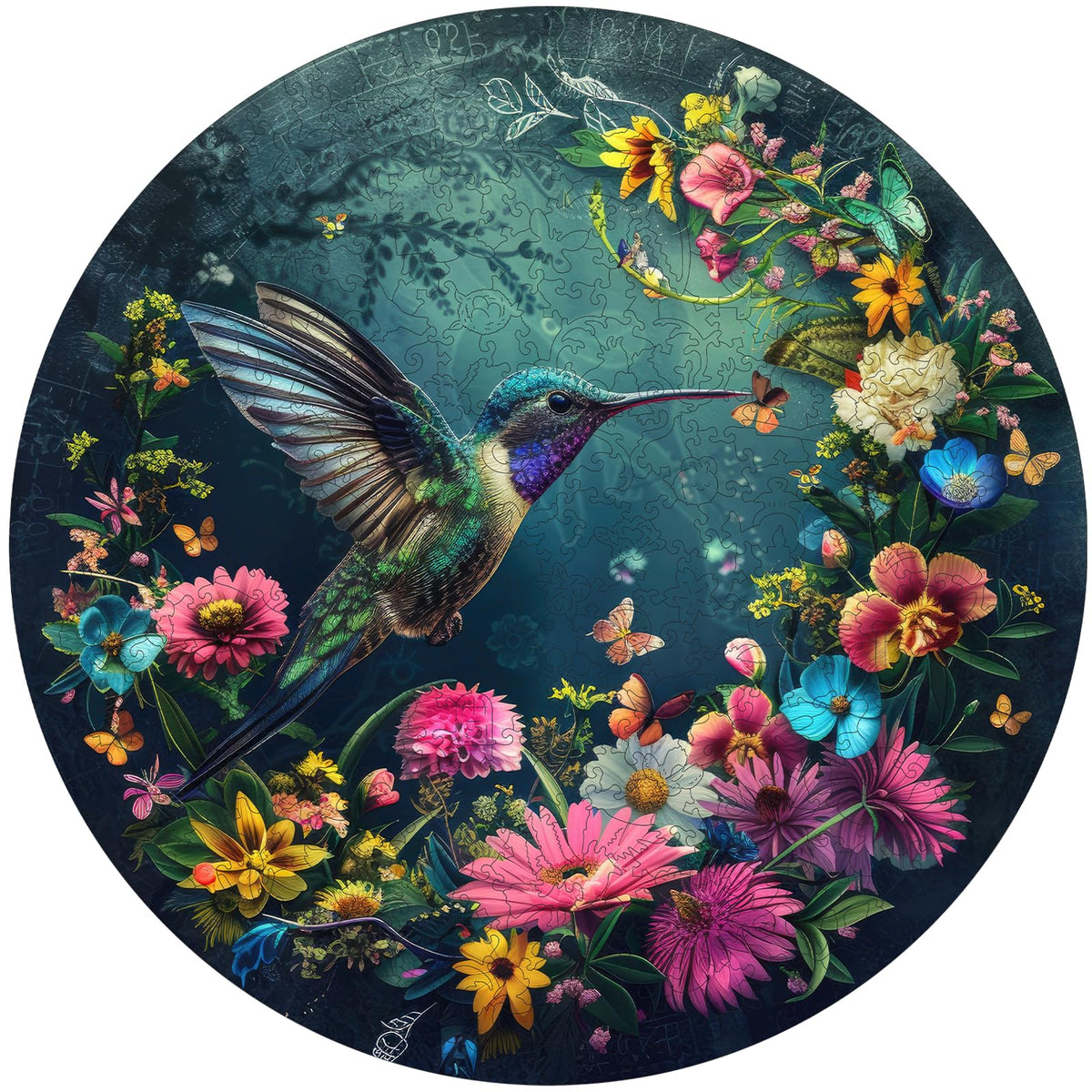 Mys Aurora round flower wooden puzzle displaying vibrant art for relaxing hours