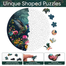 Mys Aurora unique-shaped puzzle with wooden storage box enhances display and organization
