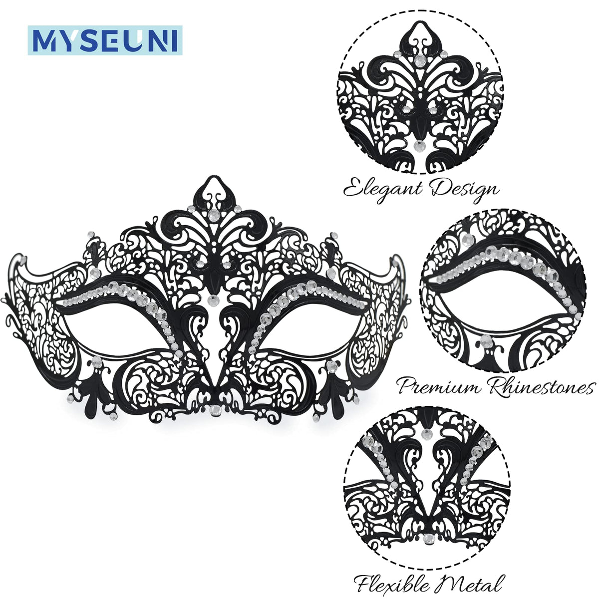 MYSEUNI masquerade mask, elastic band, comfortable fit for all-day wear.