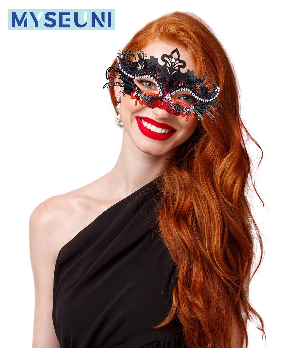 MYSEUNI men's half-face red mask, comfortable fit for all-night events.