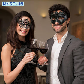MYSEUNI venetian mask with rhinestone inlay, close-up detail adds sparkle.